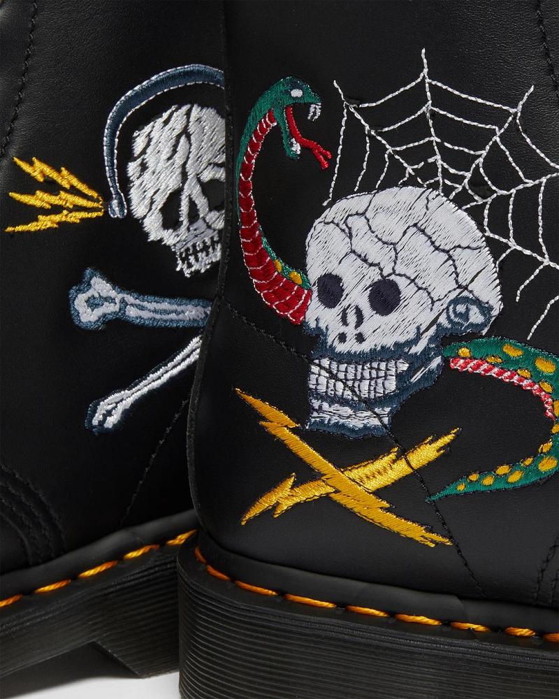 Dr Martens 1460 Souvenir Embroidered Læder Ankelstøvler Herre Sort | DK 415FDN